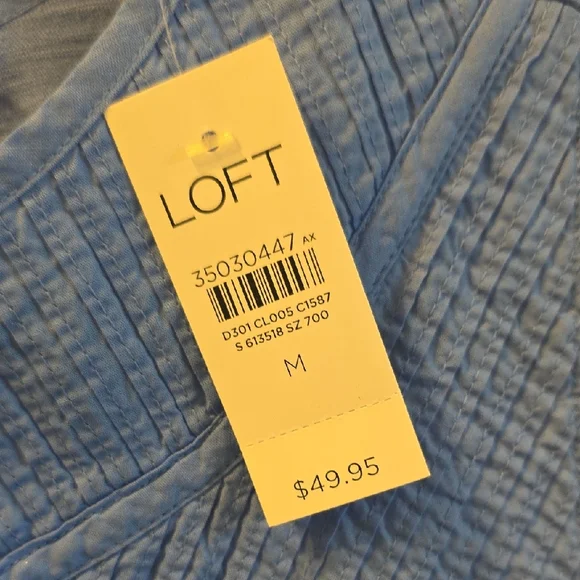 LOFT Blue Smocked Yoke Sleeveless Top - Picture 3 of 6